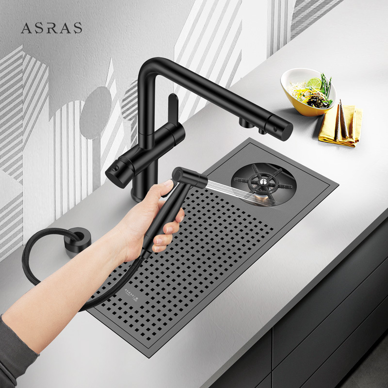 Nano Sink Cup Maker Sink Kitchen Faucet Manufacturer-5322n-1 Gun Metal Asras SUS304 Stainless Steel Modern Design Brushed