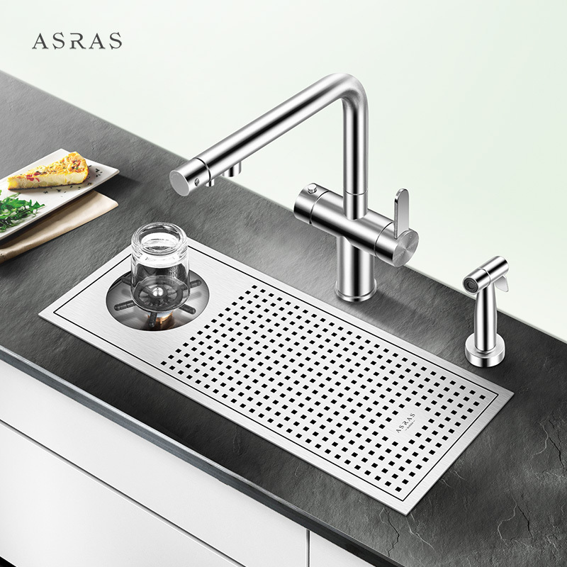 Asras Stainless Steel 304 Model 5322 Modern Design Handmade Sink with Cup Washer for Bar/Cafe/Kitchen Island