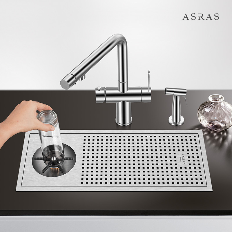 Asras Stainless Steel 304 Model 5322 Modern Design Handmade Sink with Cup Washer for Bar/Cafe/Kitchen Island