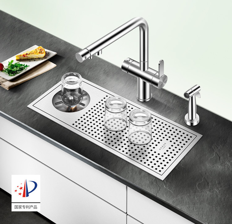 Asras Stainless Steel 304 Model 5322 Modern Design Handmade Sink with Cup Washer for Bar/Cafe/Kitchen Island