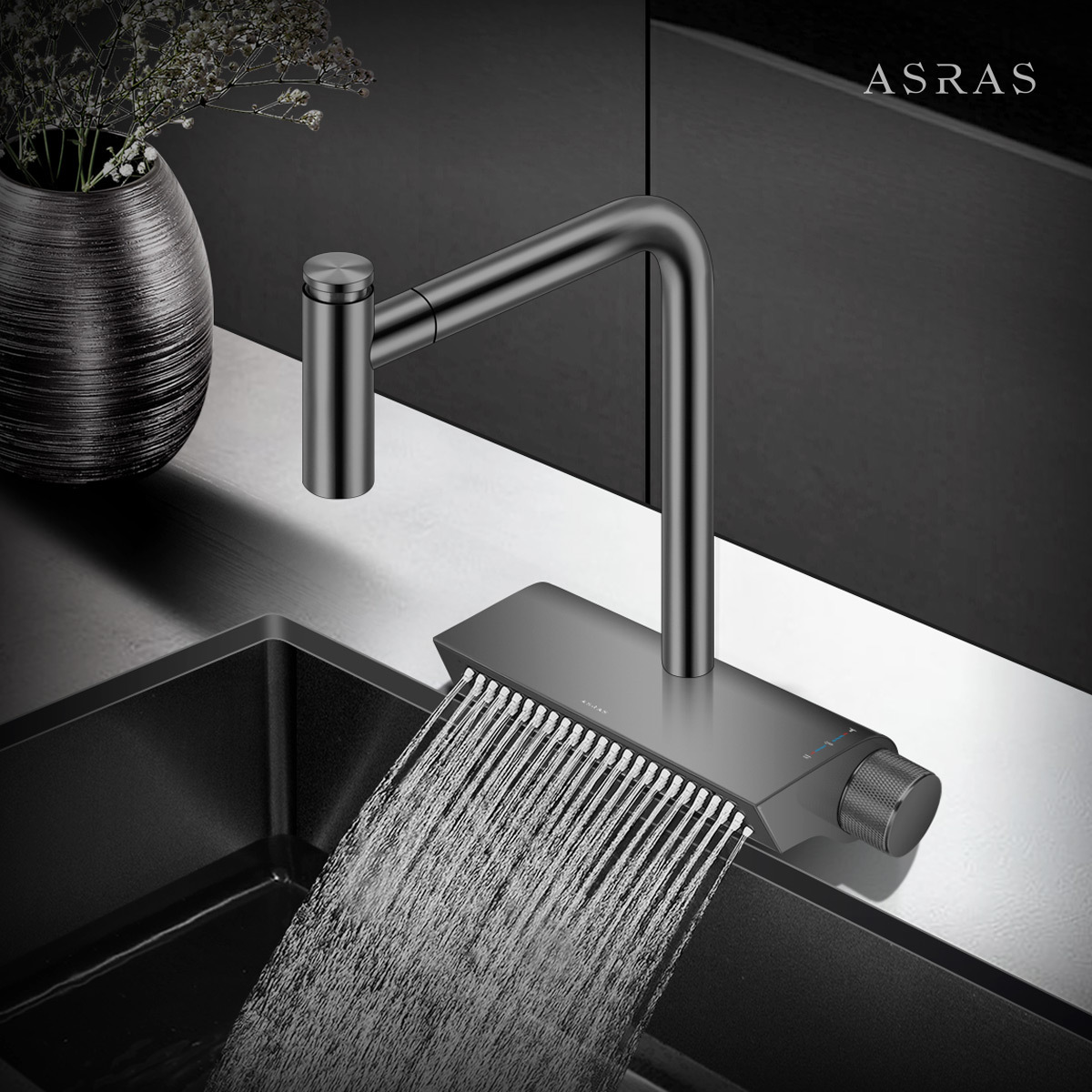 Asras 304 Stainless Steel Graphic Design Nano Pull Down Sprayer Single Handle Shower Base Model 4071S Kitchen Rainfall Faucet