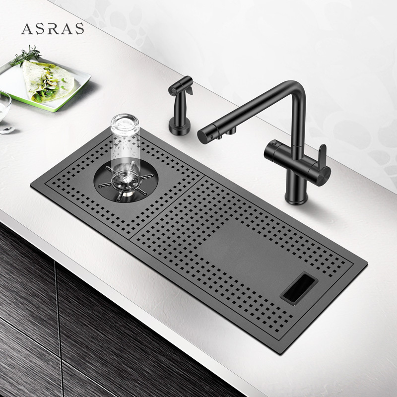 Asras SUS304 handmade black nano cup washer small kitchen sink durable kitchen faucet manufacturer-6026NX-1