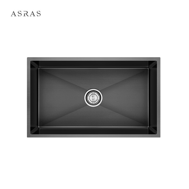 Asras Nano Handmade Sink Rose Gold Kitchen Sink Stainless Steel SUS304 Kitchen Graphic Design Modern Black Brushed Single Bowl