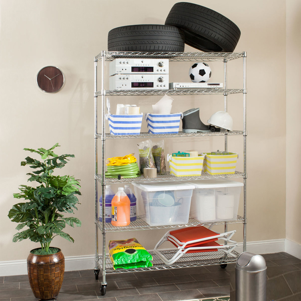 ASSMILE Senior Commercial Metal Storage Wire Shelf Durable Shelving Rack with Wheels