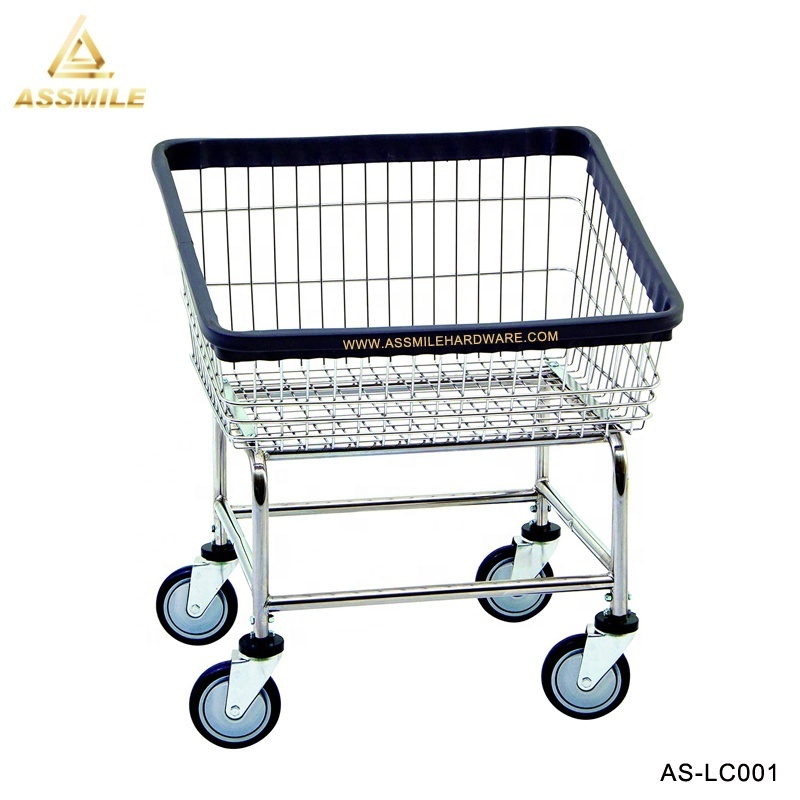 ASSMILE Chromed Rolling Front Load Wire Laundry Cart On Wheels Heavy Duty Laundry Hamper For Laundromat Home Storage Basket cart