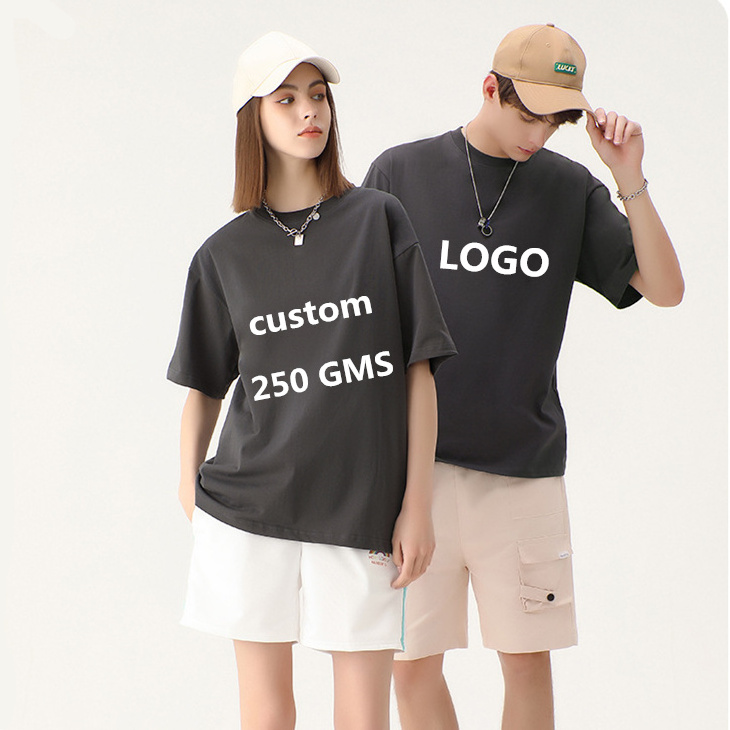 250G heavy net  short sleeve half sleeve cotton shirt T-shirt crewneck custom printed LOGO  influencer oversized tshirt