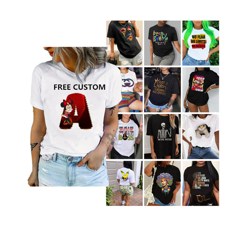 Free custom t shirt printing drop shoulder t shirts size blank plain  sport tshirt women's white  graphic polyester t shirt