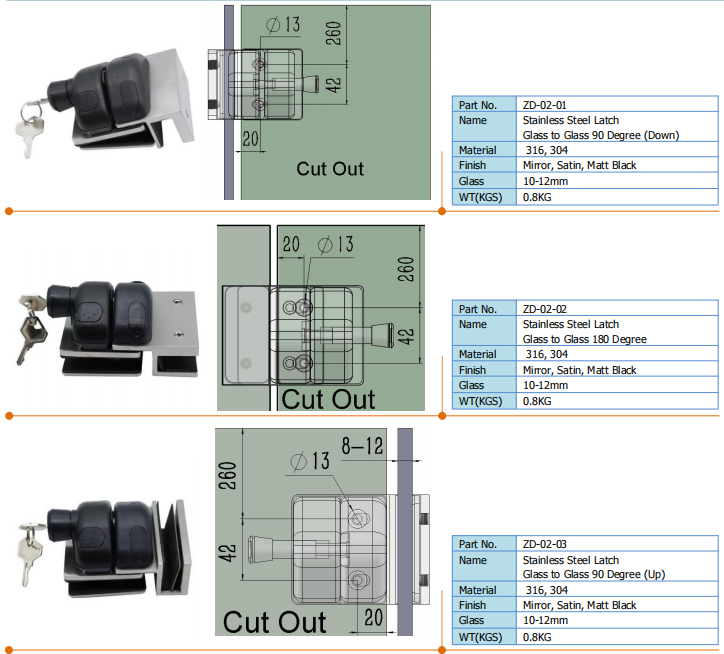 Glass door latch Stainless Steel Swimming Pool Fence Glass Security Sliding Gate Glass Door Lock Latch