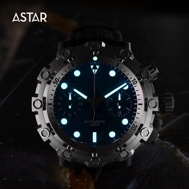 1pcs custom logo luxury 20atm BGW9 dive Titanium case eta7753 chronograph mechanical automatic diver watch man with shark strap