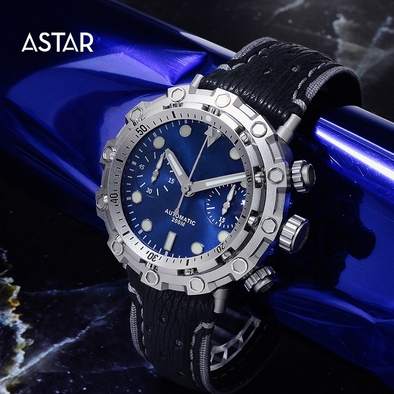 1pcs custom logo luxury 20atm BGW9 dive Titanium case eta7753 chronograph mechanical automatic diver watch man with shark strap