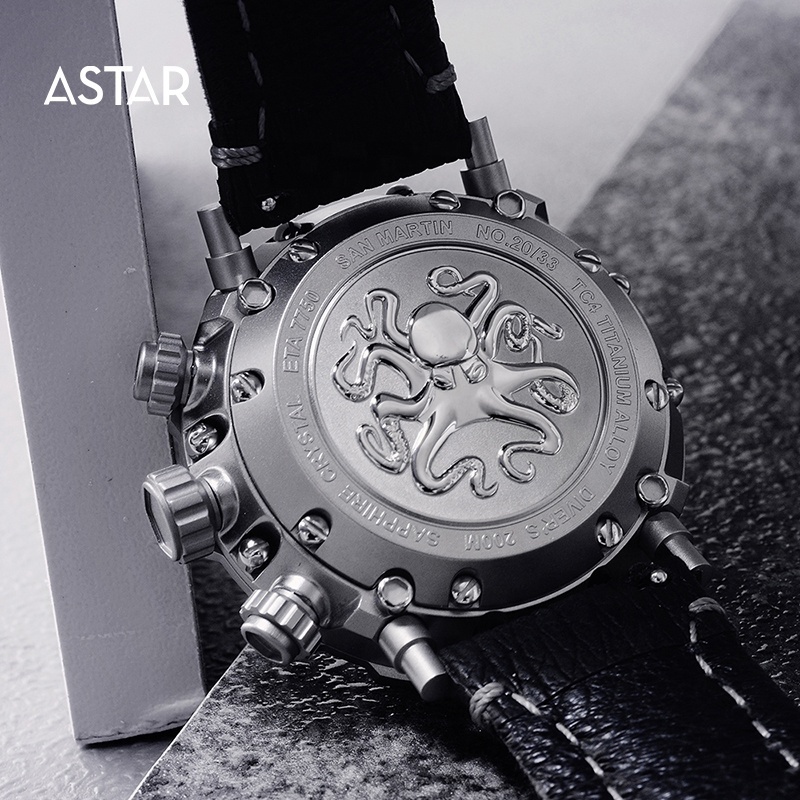 1pcs custom logo luxury 20atm BGW9 dive Titanium case eta7753 chronograph mechanical automatic diver watch man with shark strap