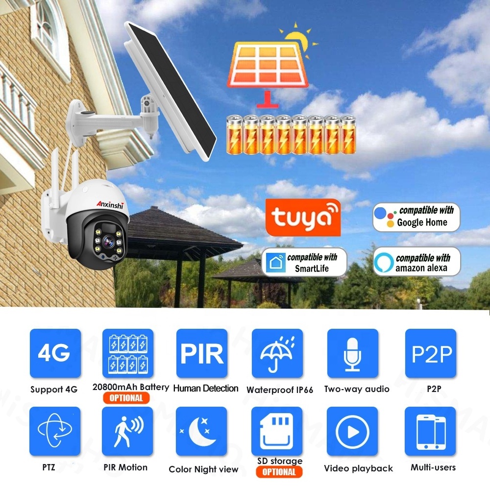 Tuya APP 1080P Solar camera 4G outdoor PTZ surveillance cameras 4g sim card mobile View PTZ solar CCTV Camera 4G