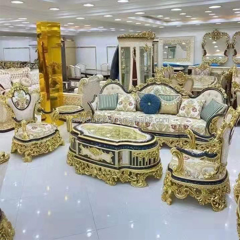 Royal classic turkish style sofa furniture Luxury living room hand carved sofa chairs set