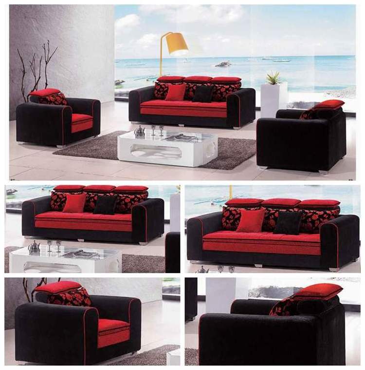 Living room black and red color sofas premium modern style sofa set for living room