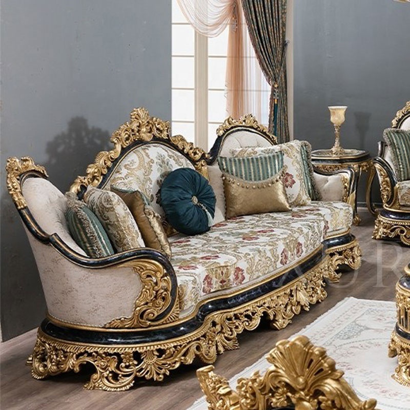 Royal classic turkish style sofa furniture Luxury living room hand carved sofa chairs set