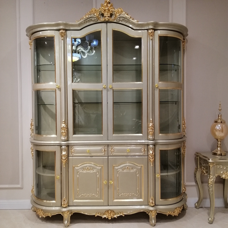 Hot selling classical Champagne gold luxury glass wine bar cabinet with Modern craftsmanship and Royal design style