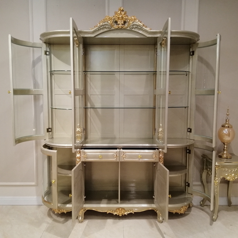 Hot selling classical Champagne gold luxury glass wine bar cabinet with Modern craftsmanship and Royal design style