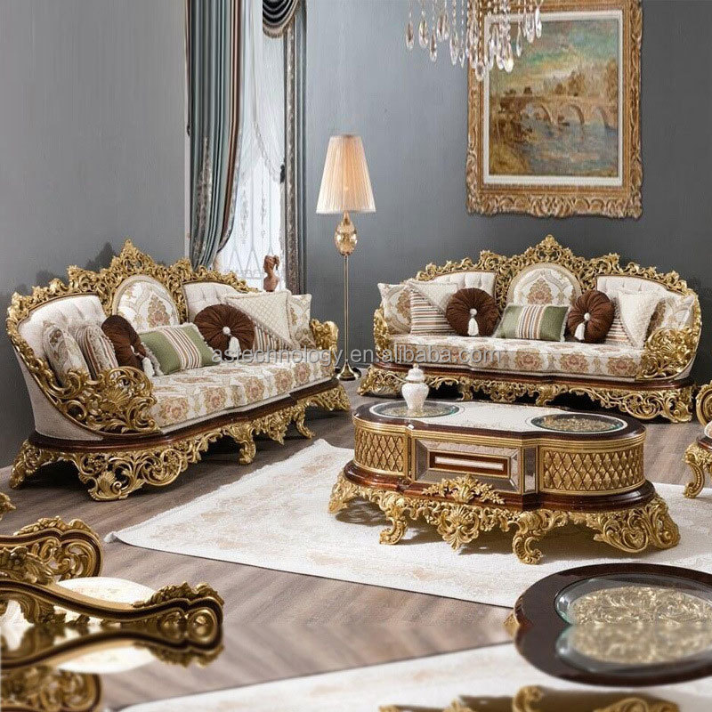 Royal classic turkish style sofa furniture Luxury living room hand carved sofa chairs set