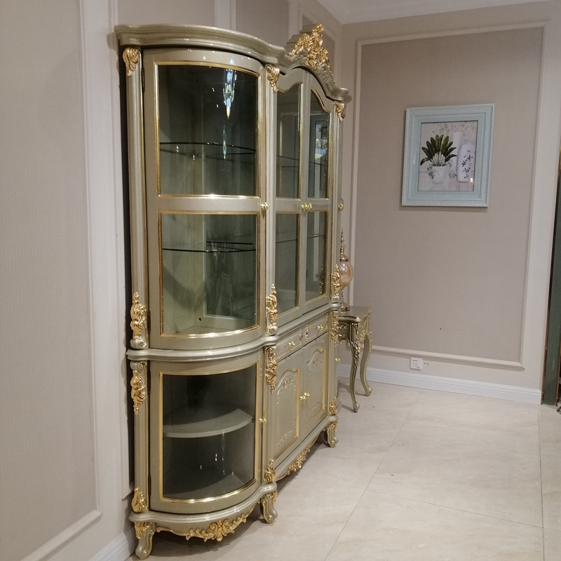 Hot selling classical Champagne gold luxury glass wine bar cabinet with Modern craftsmanship and Royal design style