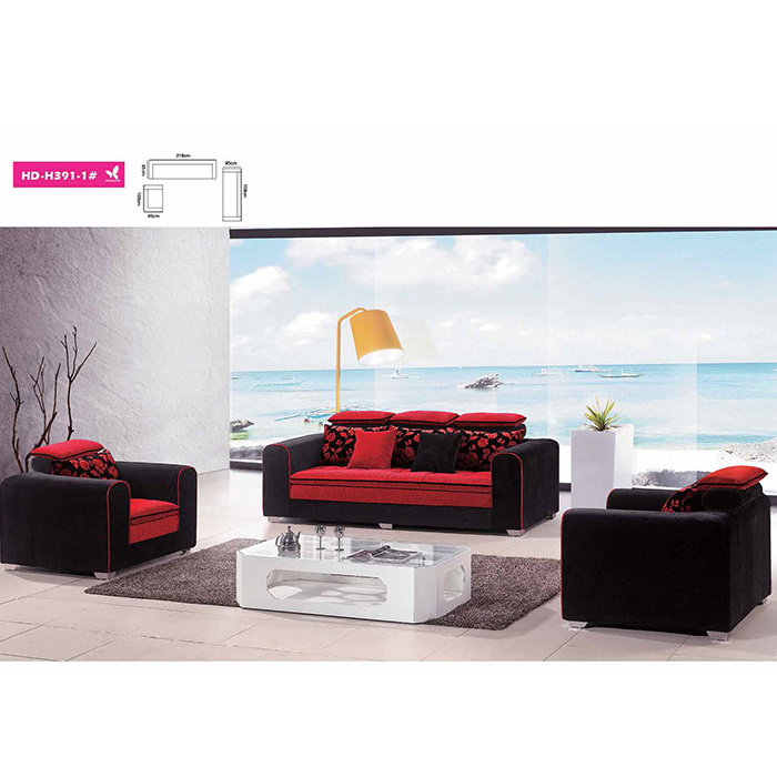 Living room black and red color sofas premium modern style sofa set for living room