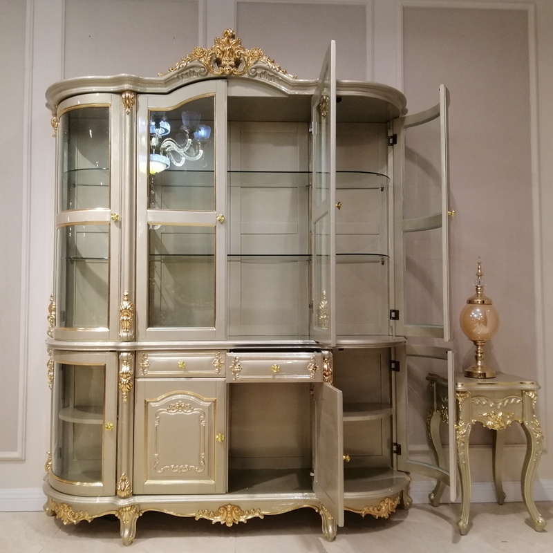 Hot selling classical Champagne gold luxury glass wine bar cabinet with Modern craftsmanship and Royal design style