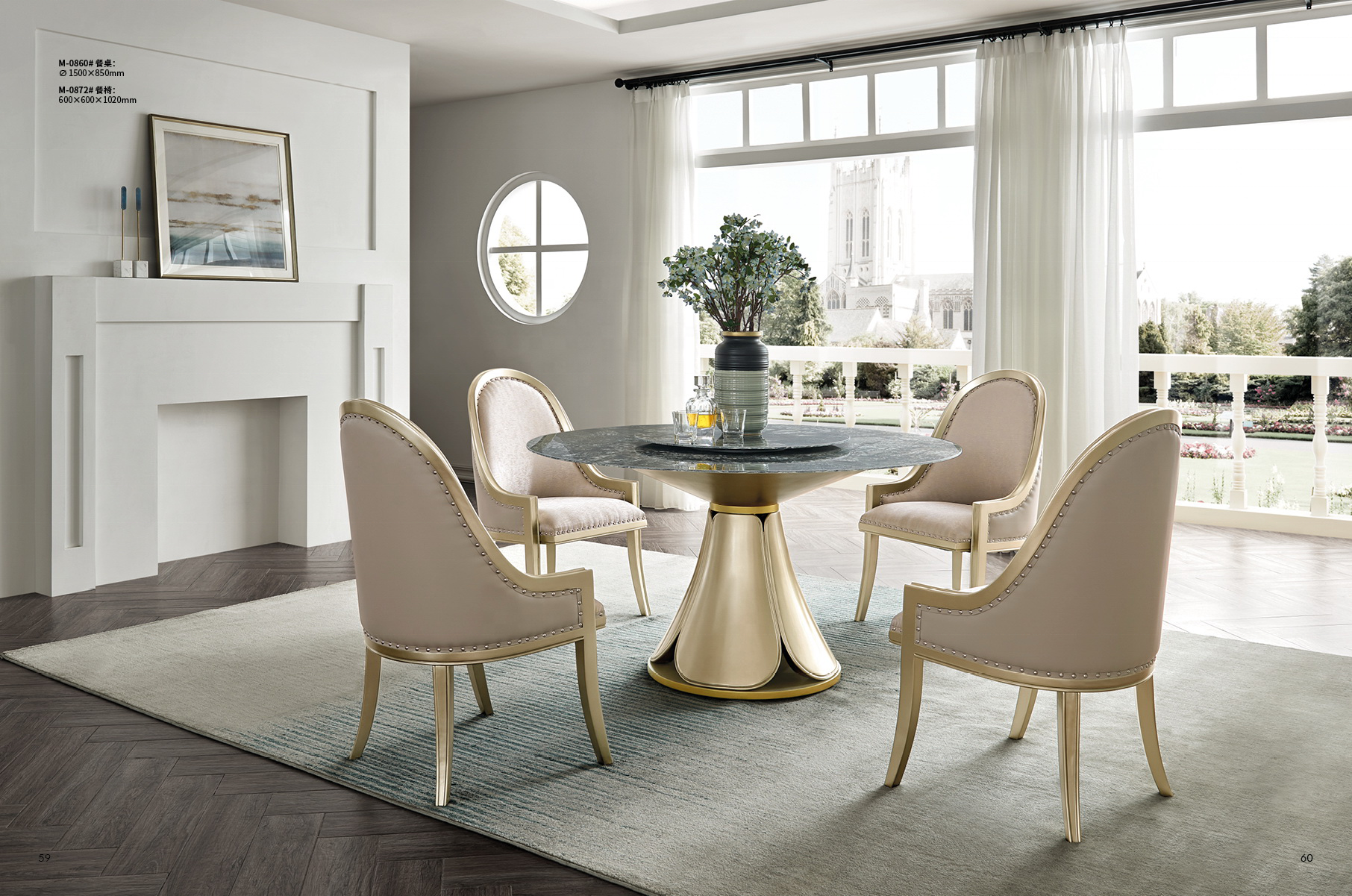 Modern High Quality Custom Marble top dining round table upholstery home furniture solid wood for Dining Room