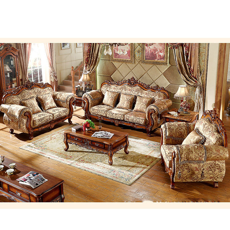 Royal classic turkish style  sofa furniture Luxury living room Cloth art wooden carving couches