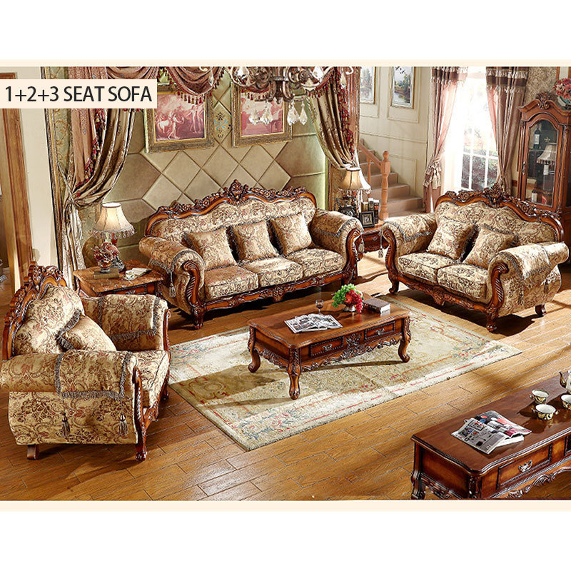 Royal classic turkish style  sofa furniture Luxury living room Cloth art wooden carving couches