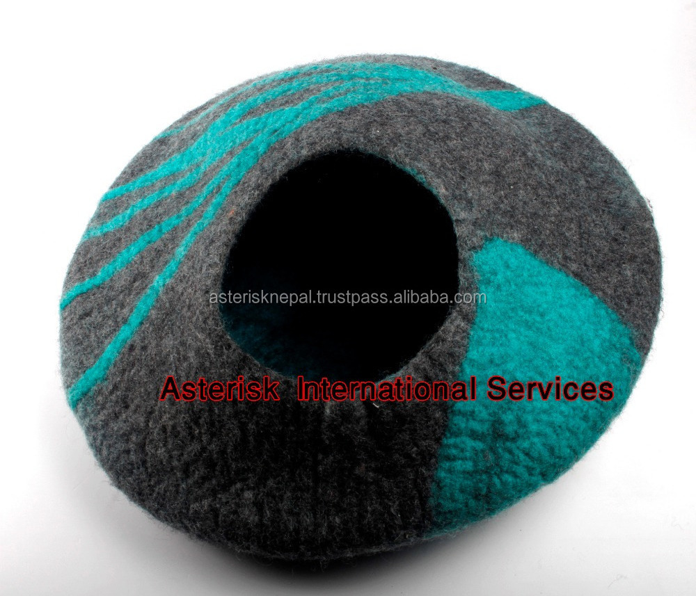 Felt Cat Bed House Cave Nap Cocoon Igloo 100% Handmade Fro Sheep Wool