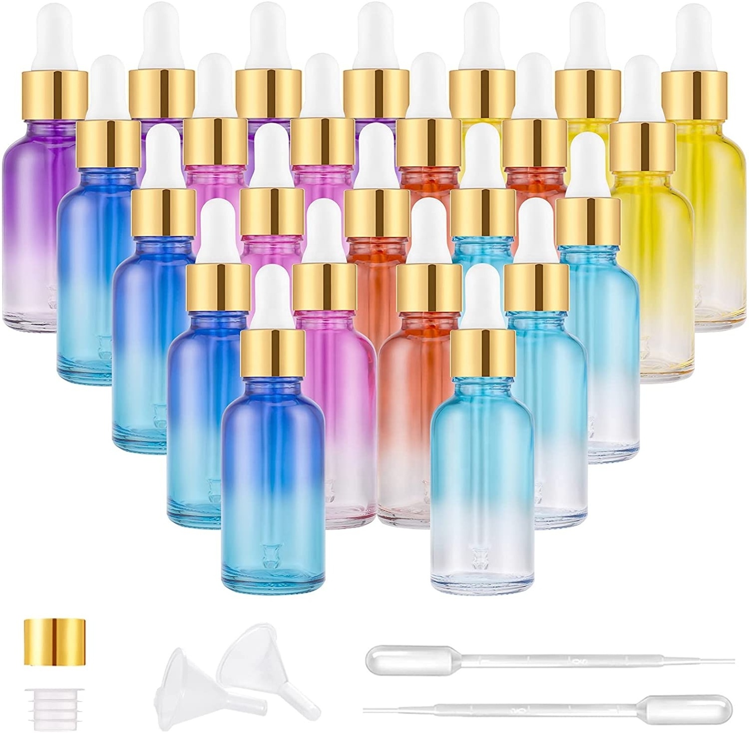 Stock Rainbow Colored 30ml Gold Drop Empty Tincture Essential Oils Perfume Eye Cream Glass Dropper Bottle