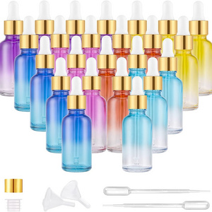 Stock Rainbow Colored 30ml Gold Drop Empty Tincture Essential Oils Perfume Eye Cream Glass Dropper Bottle