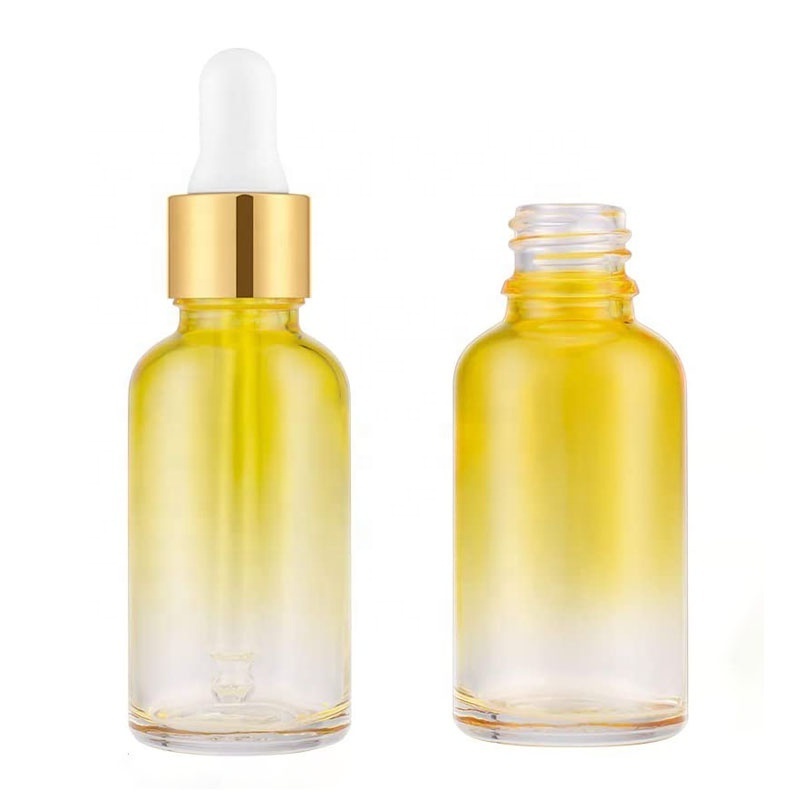 Stock Rainbow Colored 30ml Gold Drop Empty Tincture Essential Oils Perfume Eye Cream Glass Dropper Bottle