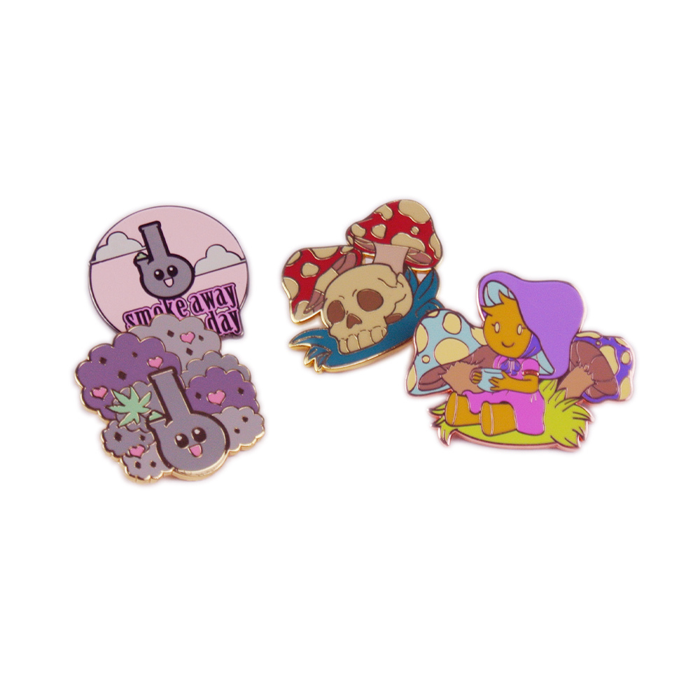 Cheap umbrella cartoon mushroom enamel pins oem