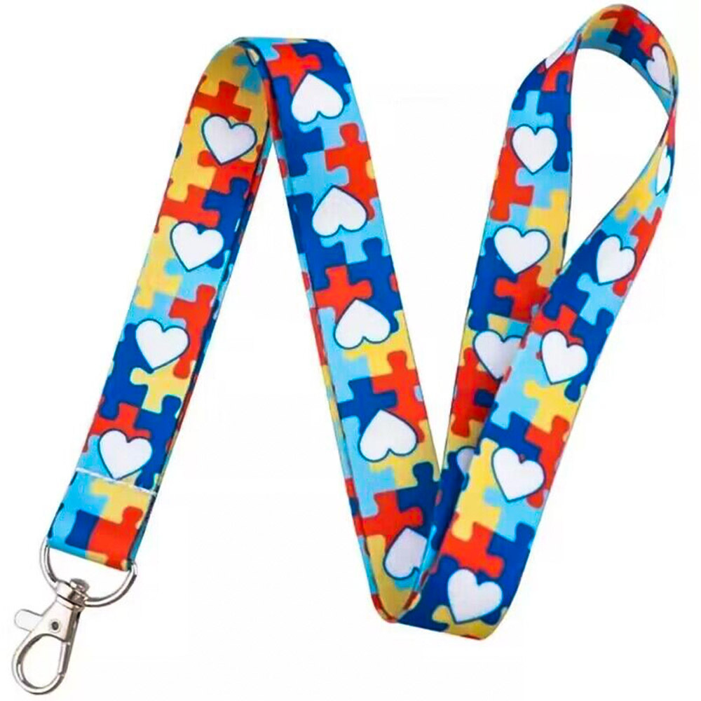 Custom autism pattern keychains necklace webbings ribbons anime cartoon neck strap lanyard ID badge holder keychain lanyard