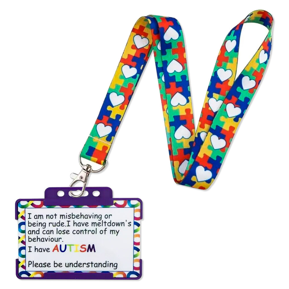 Custom autism pattern keychains necklace webbings ribbons anime cartoon neck strap lanyard ID badge holder keychain lanyard