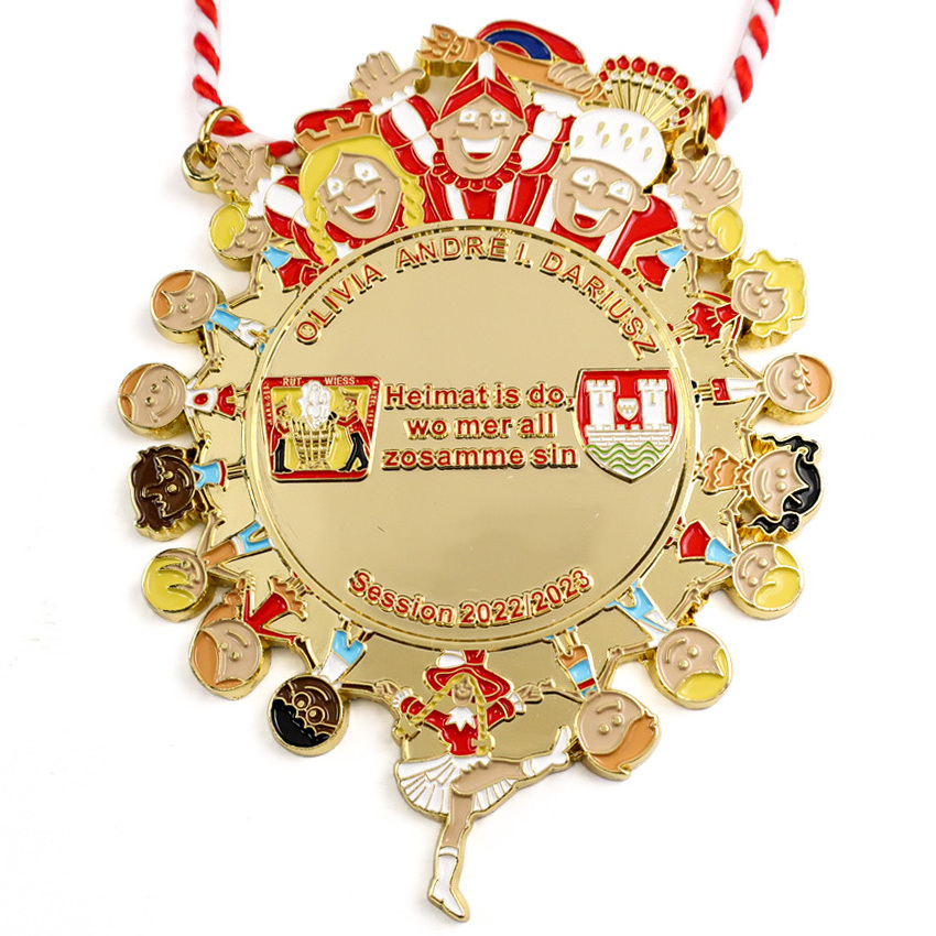 Custom souvenir plated color carnival fiesta medal with chain