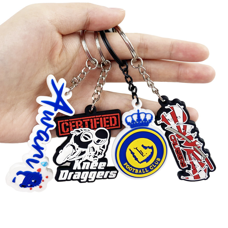 Wholesale 2D sport pvc keyrings rubber key chains football soccer club accessories custom keychain