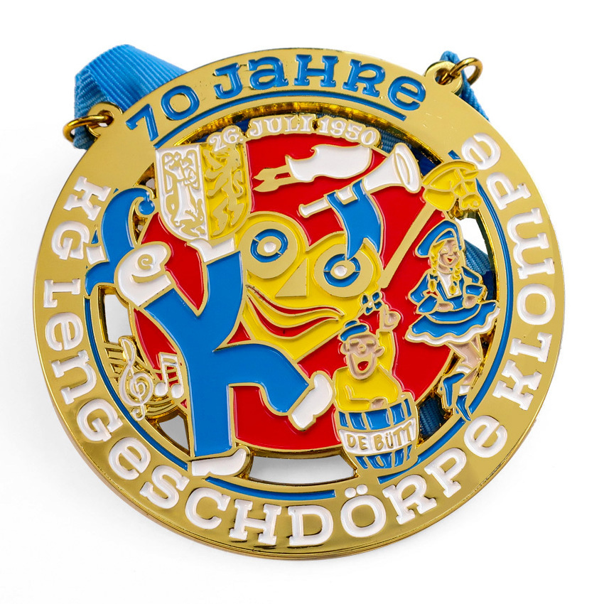 Custom souvenir plated color carnival fiesta medal with chain