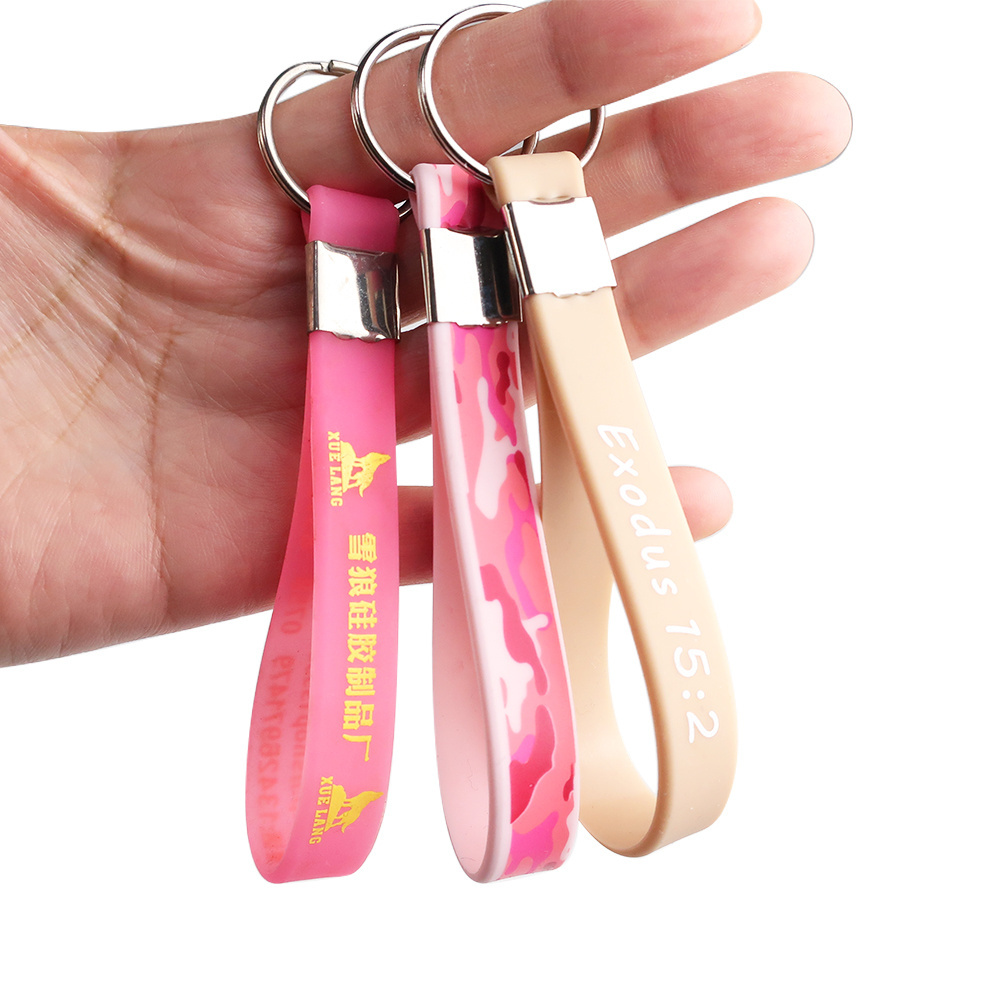 personalised oem logo rubber silicone wristband key holder set with keyring