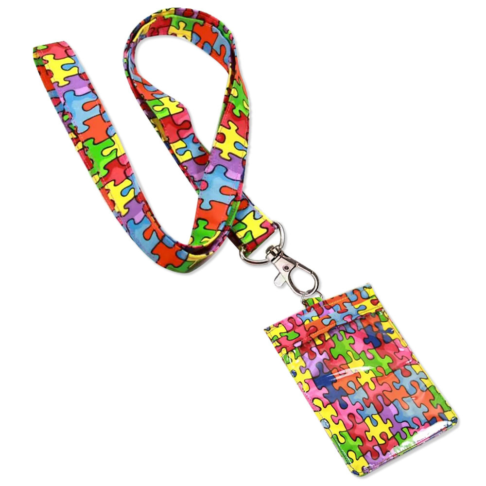 Custom autism pattern keychains necklace webbings ribbons anime cartoon neck strap lanyard ID badge holder keychain lanyard