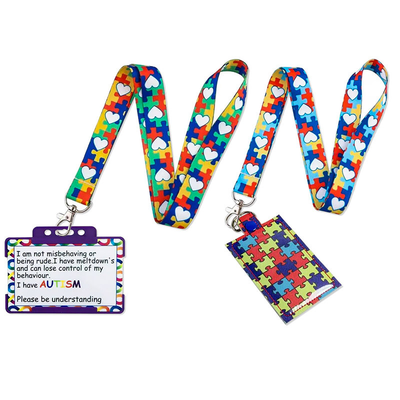 Custom autism pattern keychains necklace webbings ribbons anime cartoon neck strap lanyard ID badge holder keychain lanyard