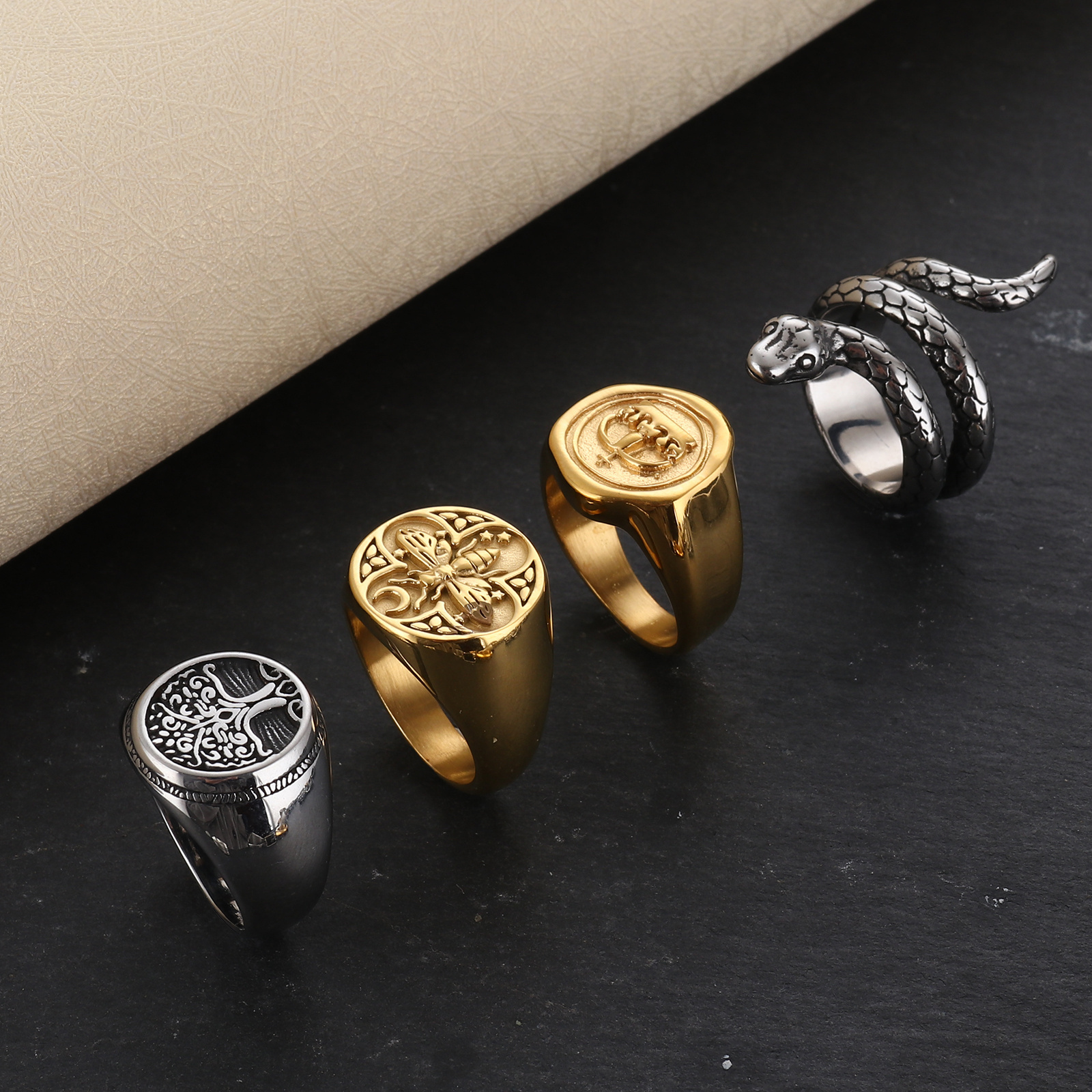 2024 Trendy Waterproof Non Tarnish Jewelry 18K Pvd Gold Plated Stainless Steel Dragon Fidget Anxiety Spinner Rings For Men