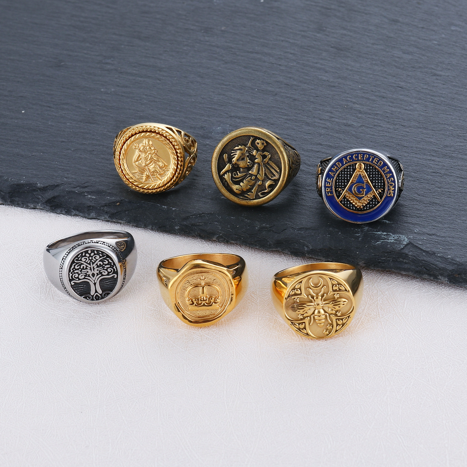 2024 Trendy Waterproof Non Tarnish Jewelry 18K Pvd Gold Plated Stainless Steel Dragon Fidget Anxiety Spinner Rings For Men