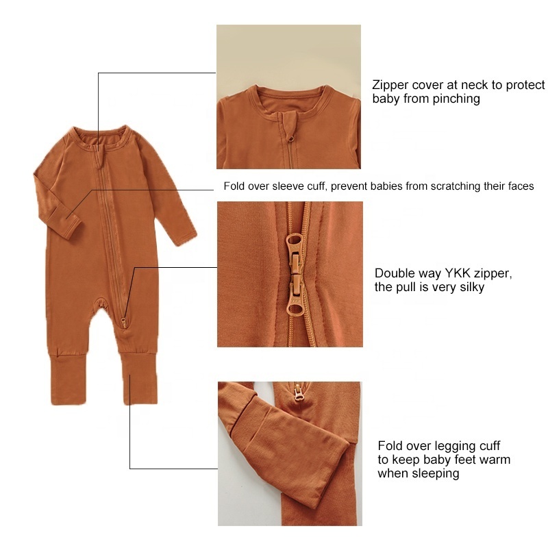 Manufacturer Wholesale Baby Clothes Solid Jersey Infant Zipper Pajama Infant Bamboo Baby Romper