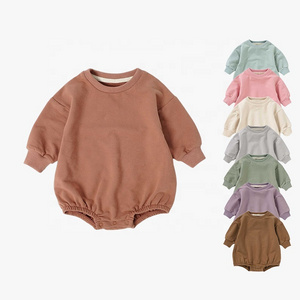 Long Sleeve Autumn French Terry Drop Sleeves Organic Cotton Baby Sweatshirt Romper