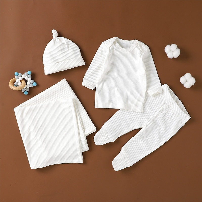 Soft Organic Cotton Baby Pajamas Blanket Rib Set Baby Gift Set Newborn Baby Set Wholesale