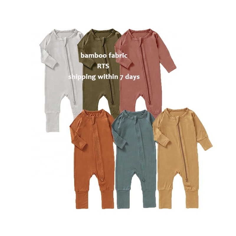 Manufacturer Wholesale Baby Clothes Solid Jersey Infant Zipper Pajama Infant Bamboo Baby Romper