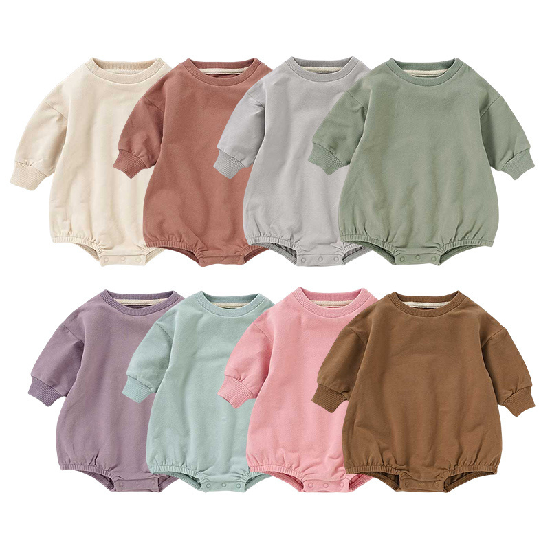 Hot Sale Plain Cozy Drop Sleeve Pullover Bubble Romper Baby Sweater Romper