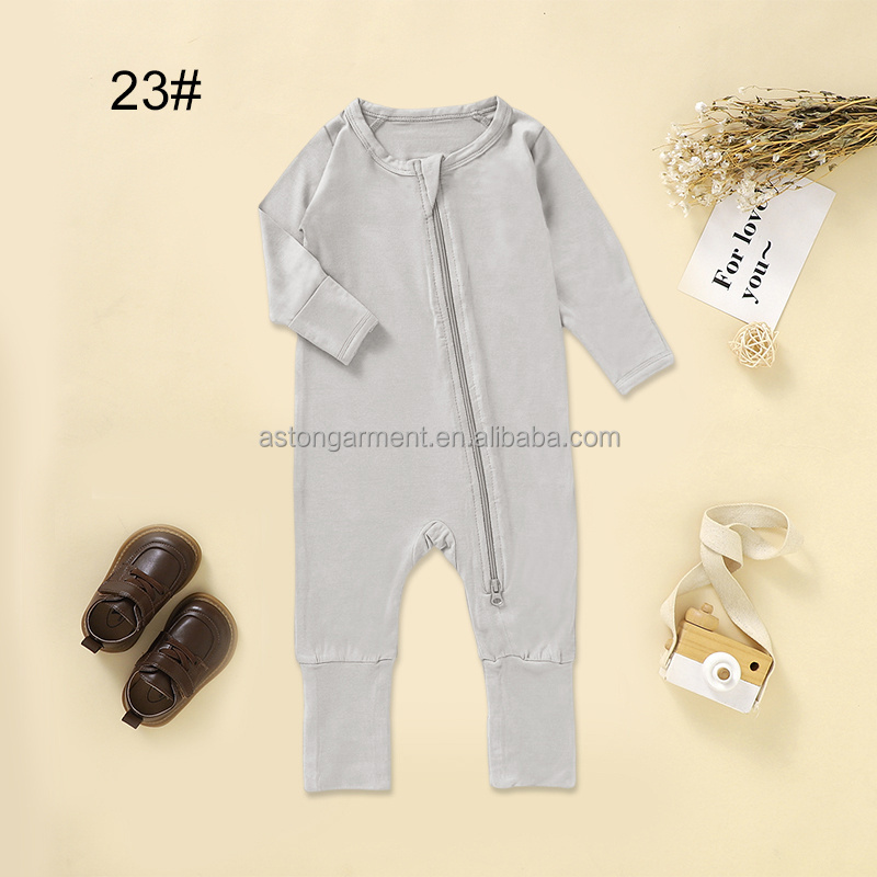 Manufacturer Wholesale Baby Clothes Solid Jersey Infant Zipper Pajama Infant Bamboo Baby Romper