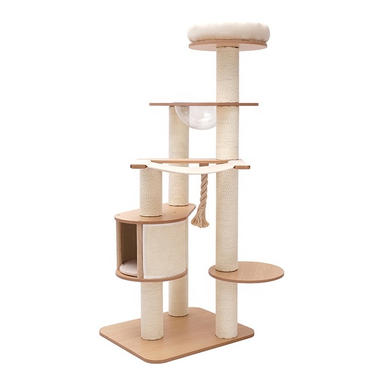 Wholesale Beige Cat Tower Scratches Post Space Capsule Cat Tree Hammock Cat Condo